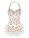 1950er Halter Erdbeere Spitze Bogen Badekleid