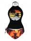 Orange 1980er Punk Halter Skeleton Strand Bikini Set