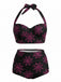 Schwarzes 50er Bikini-Set mit Spinnennetz und Neckholder