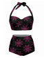 [Vorverkauf] Schwarzes 50er Bikini-Set mit Spinnennetz und Neckholder