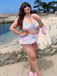 Mehrfarbig 1970er Puff Gingham Plaid Tankini Set