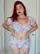 Mehrfarbig 1970er Puff Gingham Plaid Tankini Set