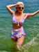 Mehrfarbig 1970er Puff Gingham Plaid Tankini Set