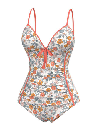 Orange 1960er Gänseblümchen Gerüschtes Badeanzug