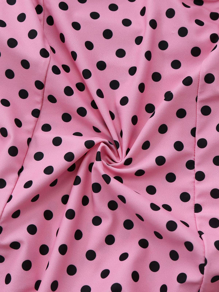 [Vorverkauf] Rosa 1960er Polka Punkt Spitze Einteiliger Badeanzug