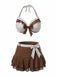 Braun 1970er Tupfen Rüschen Halter Bikini Set & Cover-Up