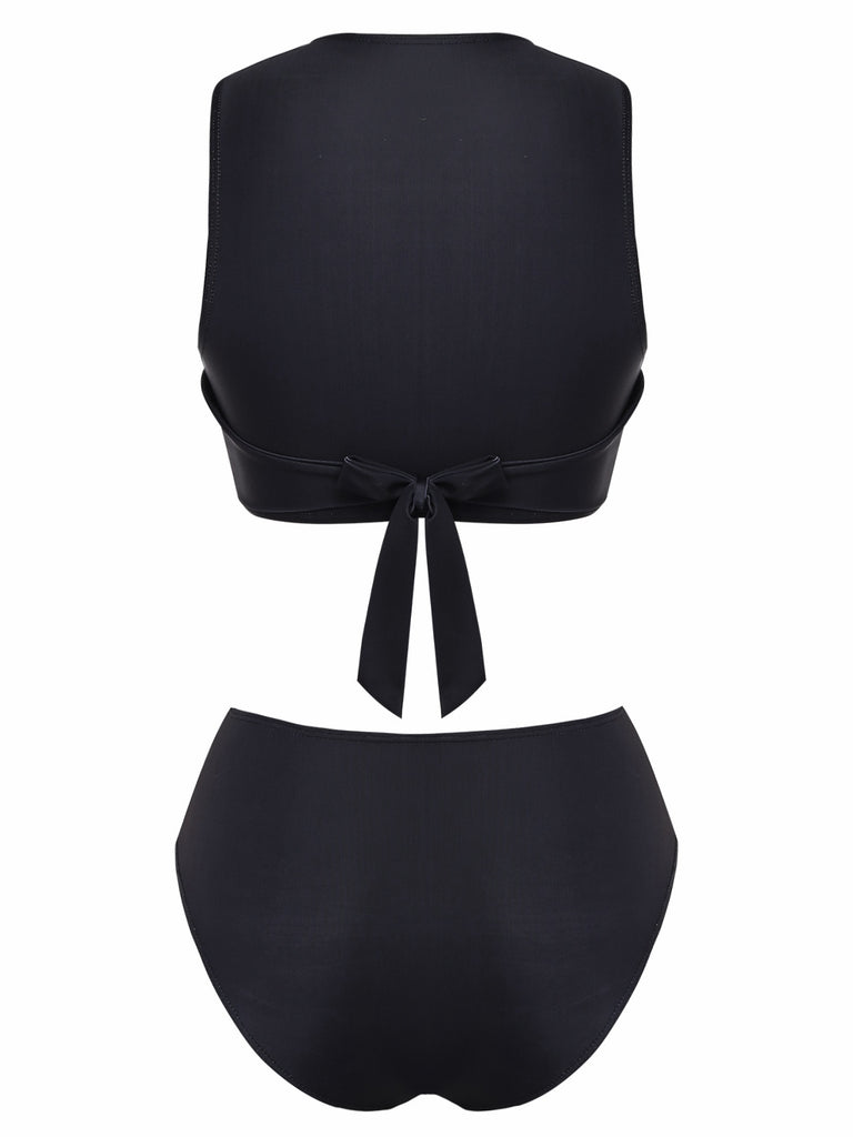 Schwarz 1950er Erkunde Den Strand Tankini Set