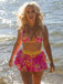 Rosa 1960er Blumen Druck Bindefront Geschichtet Bikini Set
