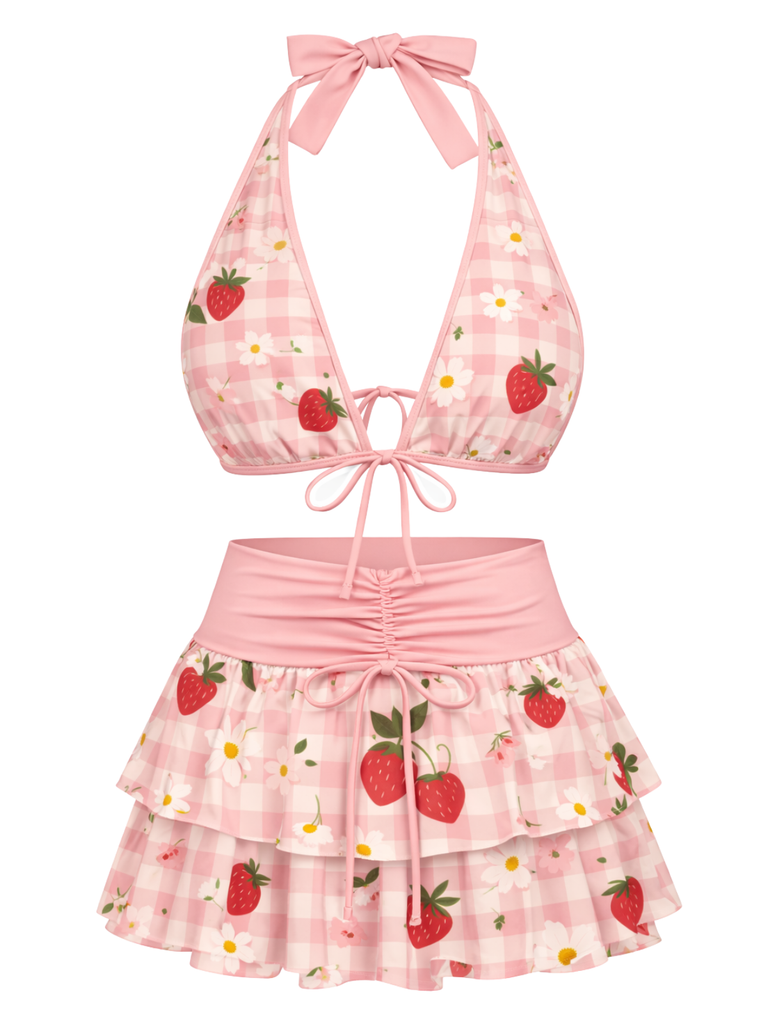 [Vorverkauf] Türkis 1960er Blumen Muster Mehrlagig Bikini Set