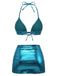 1970er Solide Halter Metallisch Bikini Set