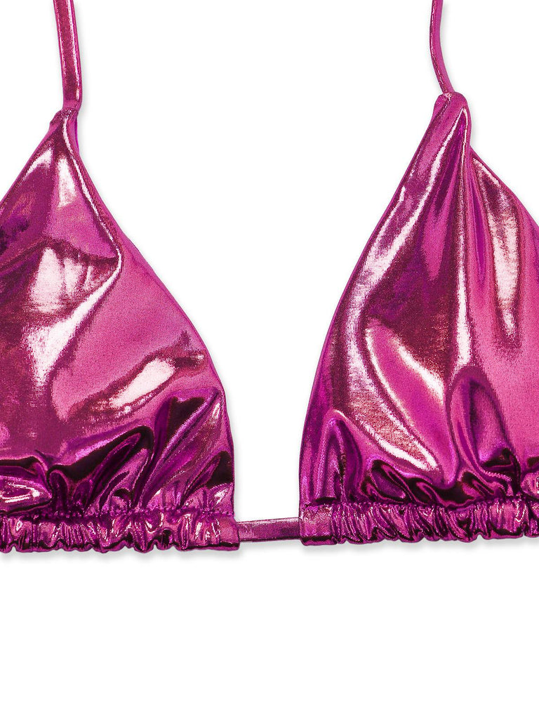 1970er Solide Halter Metallisch Bikini Set