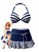 [Vorverkauf] Marineblau 1940er Streifen Bikini Set