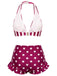 Rot 1940er Streifen Halter Polka Punkte Rüschen Bikini Set