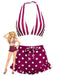 Rot 1940er Streifen Halter Polka Punkte Rüschen Bikini Set