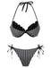 [Vorverkauf] 2PCS Grau 1960er Streifen Bikini Set & Gestuft Cover-Up