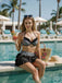 [Vorverkauf] Grünes 60er Gestreiftes Bikini-Set mit Netz und Neckholder