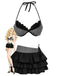 2PCS Grau 1960er Streifen Bikini Set & Gestuft Cover-Up