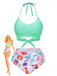 Mintgrün 1940er Blumen Hohe Taille Bikini Set