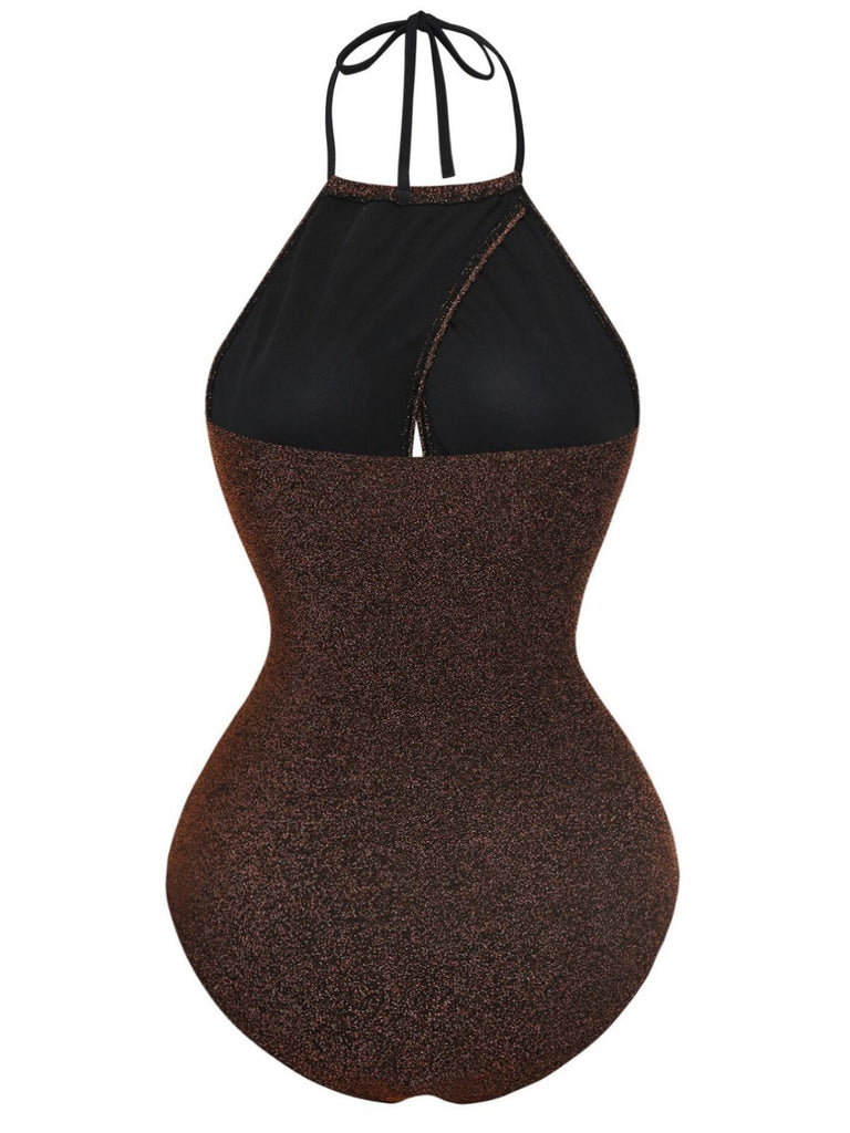 1940er Glitzer Halter Cutout Bogen Einteiliger Badeanzug
