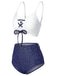 Blau 1940er Schnürung Halter Schein-Denim Bikini Set