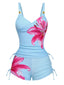 Himmelblau 1950er Blumen Schnürung Tankini Set