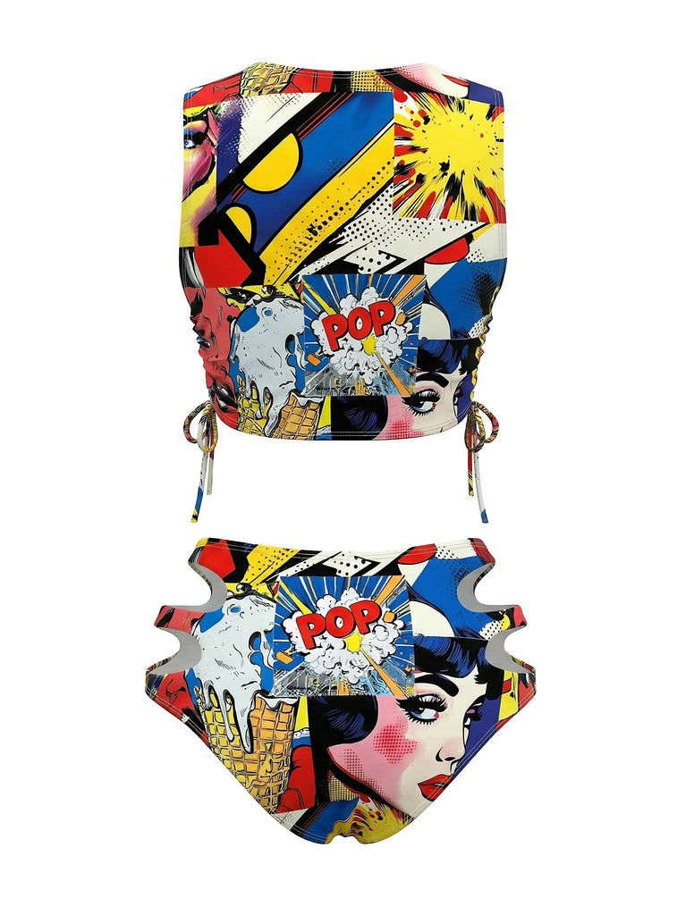 Klassisches Tankini-Set im Pop-Art-Stil der 1980er Jahre mit Cutout-Muster