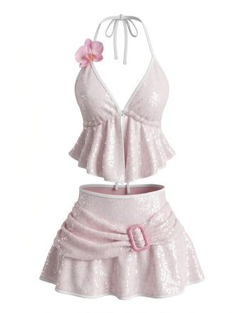 80er Bikini-Set mit Neckholder und Blumen