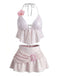 Rosa 80er Bikini-Set mit Pailletten und 3D-Blumen