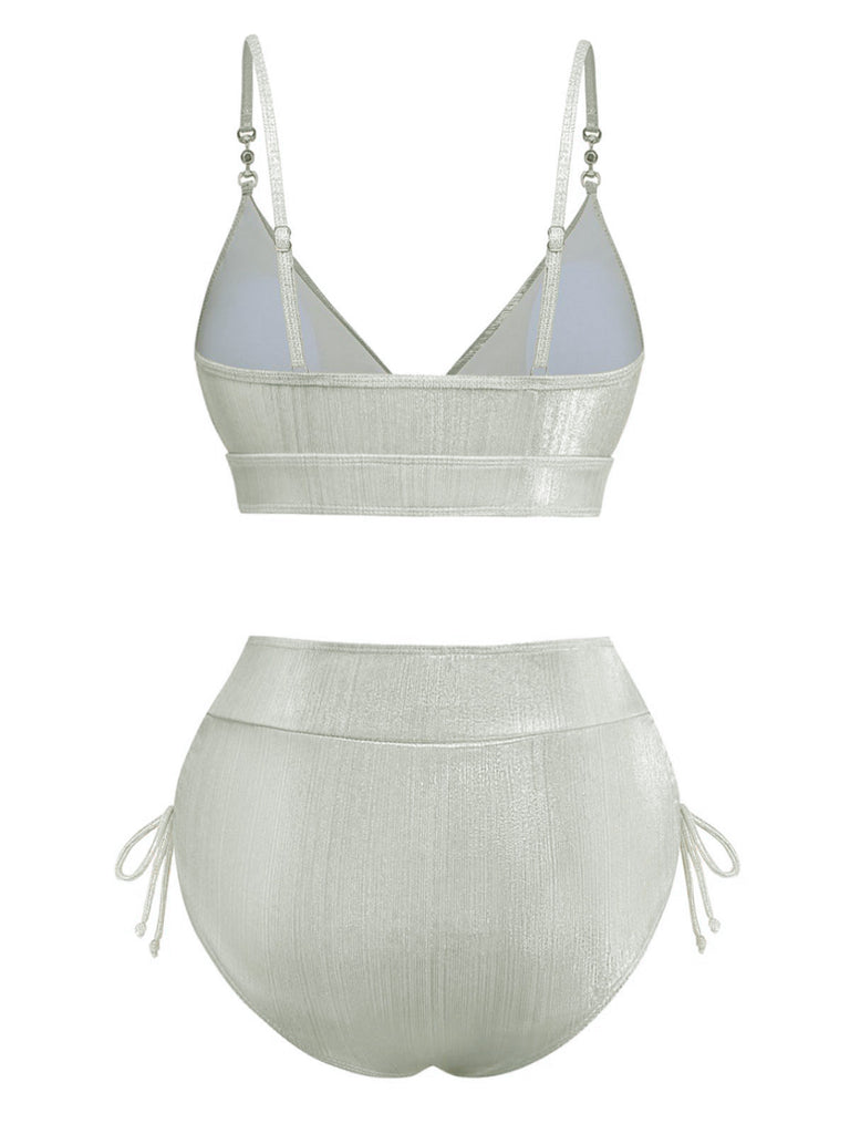 1970er Hochtailliert Metallic Schimmer Bikini Set