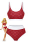 1940er Lochstickerei Hohe Taille Farbblock Tankini Set