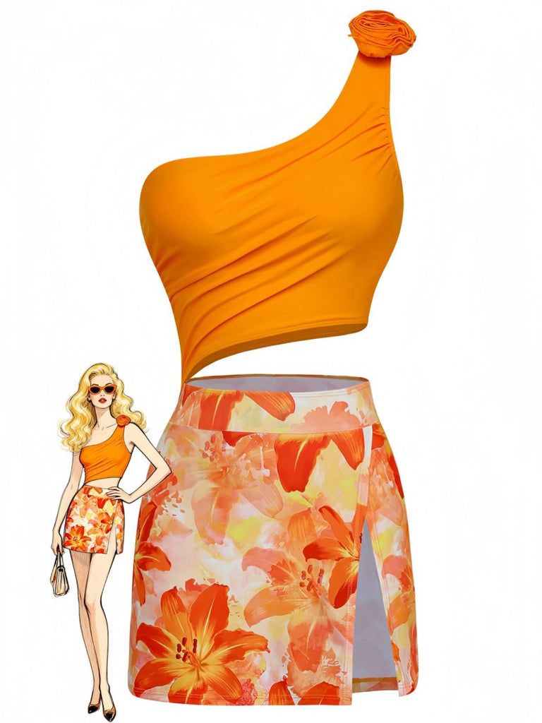 1940er 3D Blumen Einseitig Einteilig Schwimmkleid