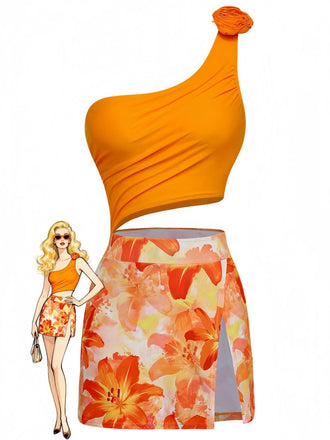 1940er 3D Blumen Einseitig Einteilig Schwimmkleid