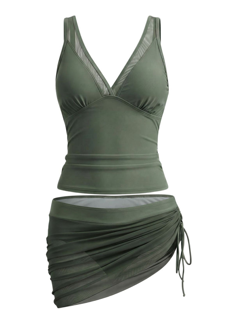 60er Tankini-Set & Cover-Up mit Mesh und Raffungen