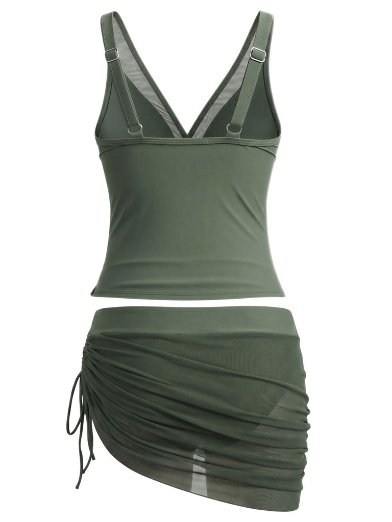 60er Tankini-Set & Cover-Up mit Mesh und Raffungen