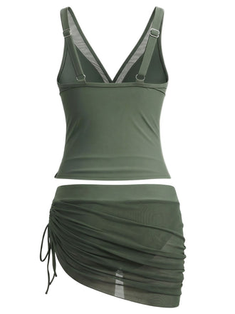60er Tankini-Set & Cover-Up mit Mesh und Raffungen