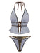 Hellbraunes 1960er-Tankini-Set mit Leopardenmuster und Rüschen vorne zum Binden
