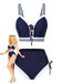 Blau 1940er Nautisch Streifen Schnürung Bikini Set