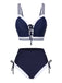 Blau 1940er Nautisch Streifen Schnürung Bikini Set