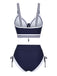 Blau 1940er Nautisch Streifen Schnürung Bikini Set