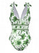 Grün 1940er Blumen Schulterband Einteiliger Badeanzug & Cover-Up