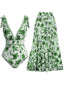 Grün 1940er Blumen Schulterband Einteiliger Badeanzug & Cover-Up