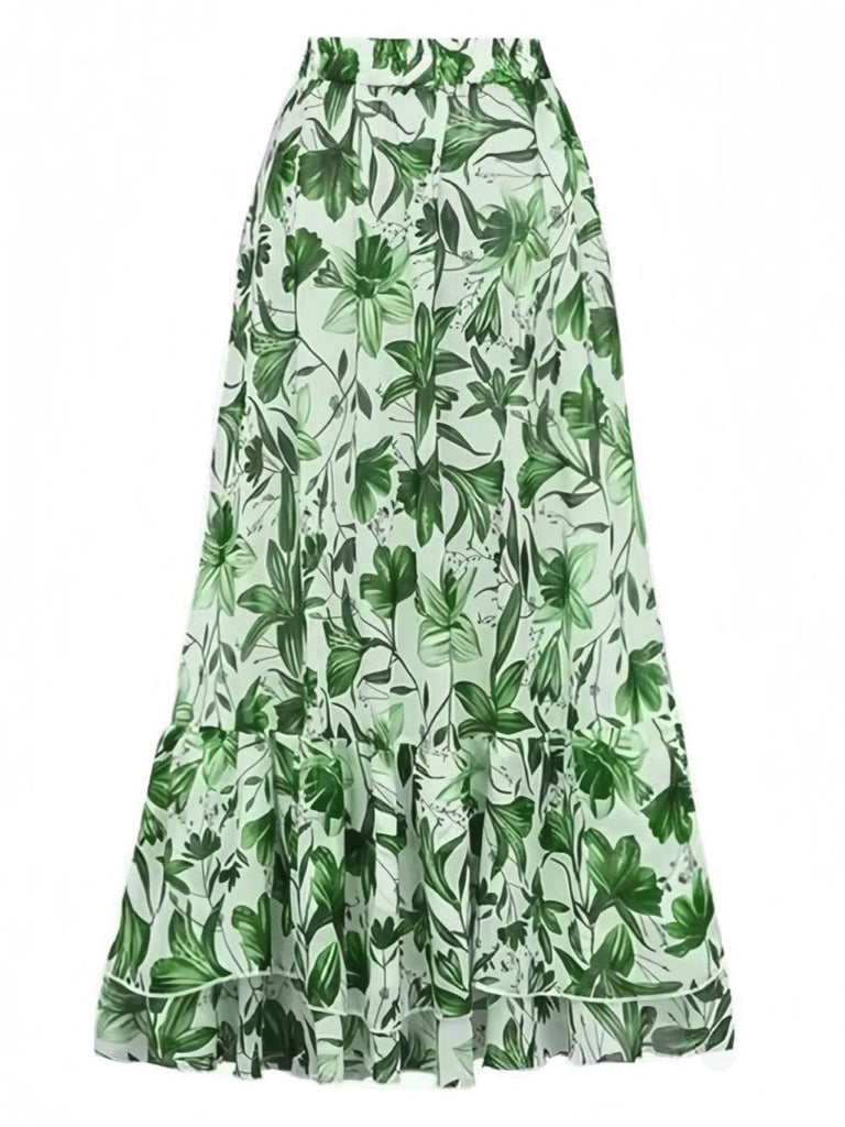 Grün 1940er Blumen Schulterband Einteiliger Badeanzug & Cover-Up