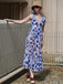 Blau 1940er Blumen Schulterband Einteiliger Badeanzug & Cover-Up