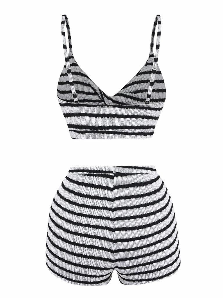 Schwarzes & Weißes 30er Vintage Bikini-Set mit Farbblock