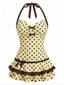 [Vorverkauf] Cremefarbenes 40er Badekleid mit Polka-Dots und Schleife