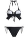 Schwarz 1950er Neckholder Schnürung Bikini Set & Gestuft Cover Up