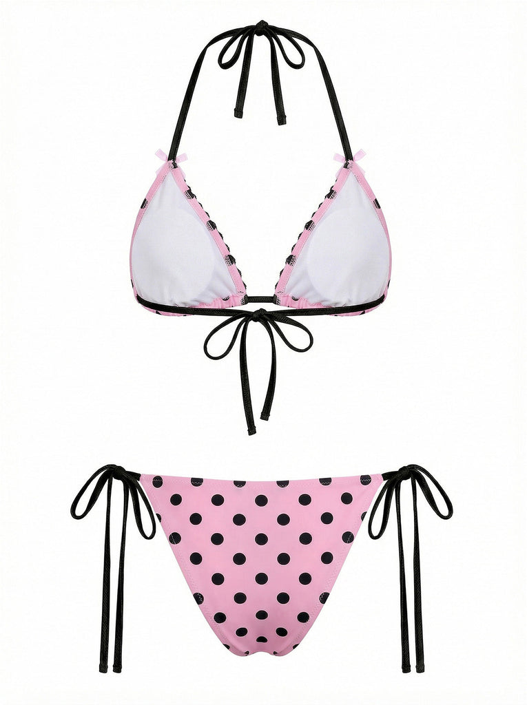 [Vorverkauf] Rosa 1940er Polka Dot Spitze Bikini Set