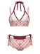 [Vorverkauf] Grünes 50er Bikini-Set mit Karomuster und doppellagigem Design