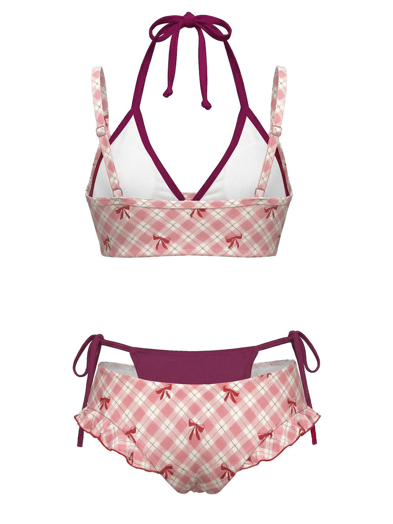 [Vorverkauf] Grünes 50er Bikini-Set mit Karomuster und doppellagigem Design