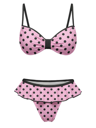 Rosa 40er Badeanzug mit Polka-Dots und Pfirsich